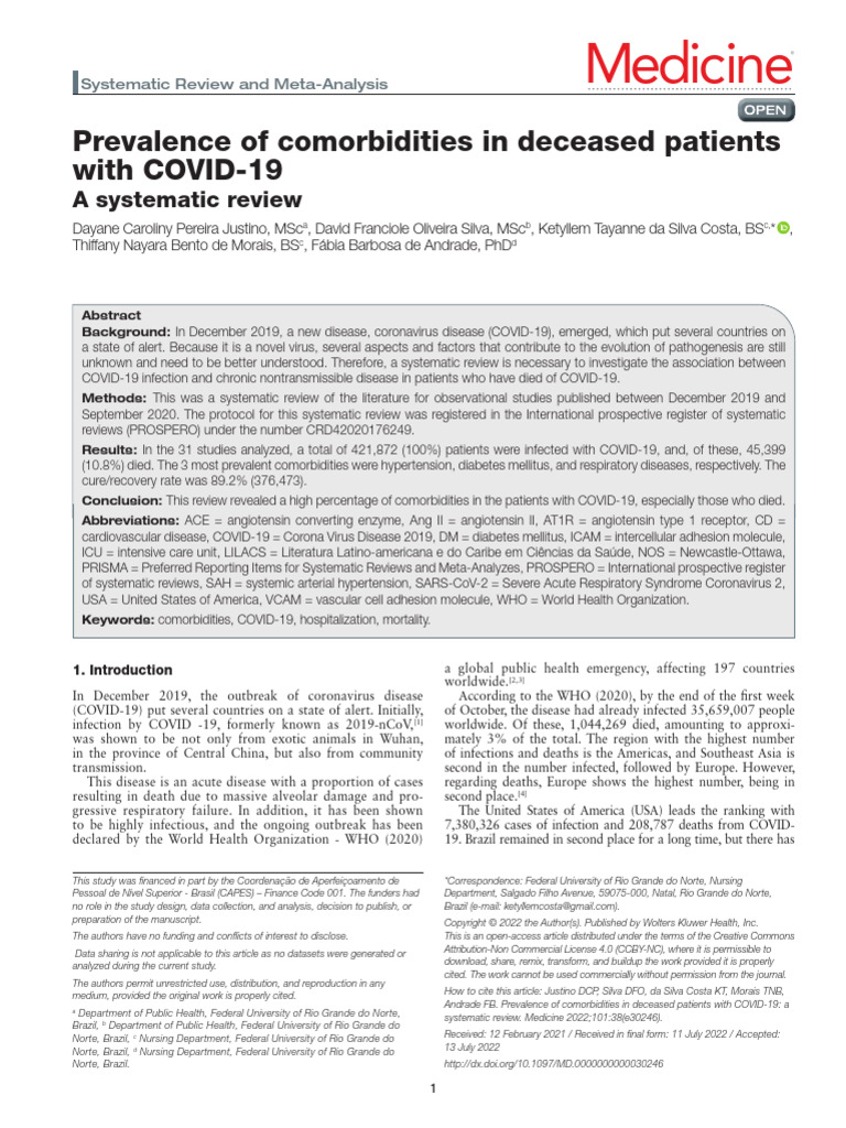 Prevalence of Comorbidities in Deceased Patients W | PDF | Comorbidity ...