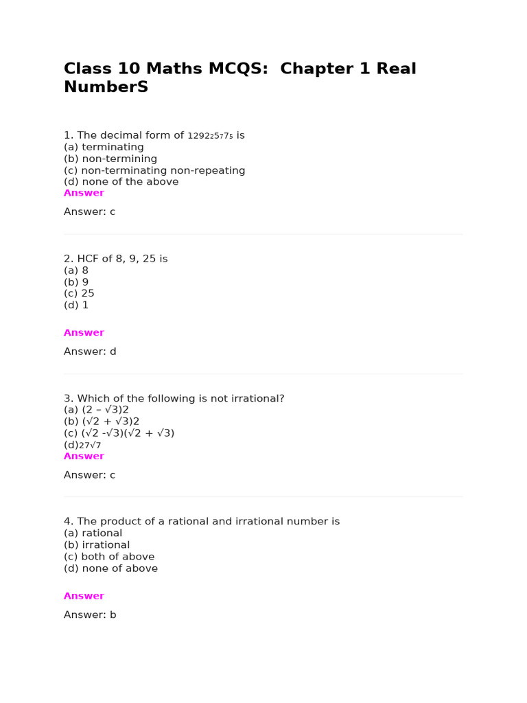 CH 1 MTH MCQ | PDF