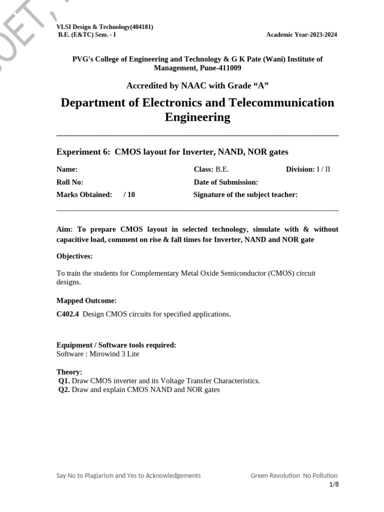 Experiment6 - CMOS Inverter | PDF