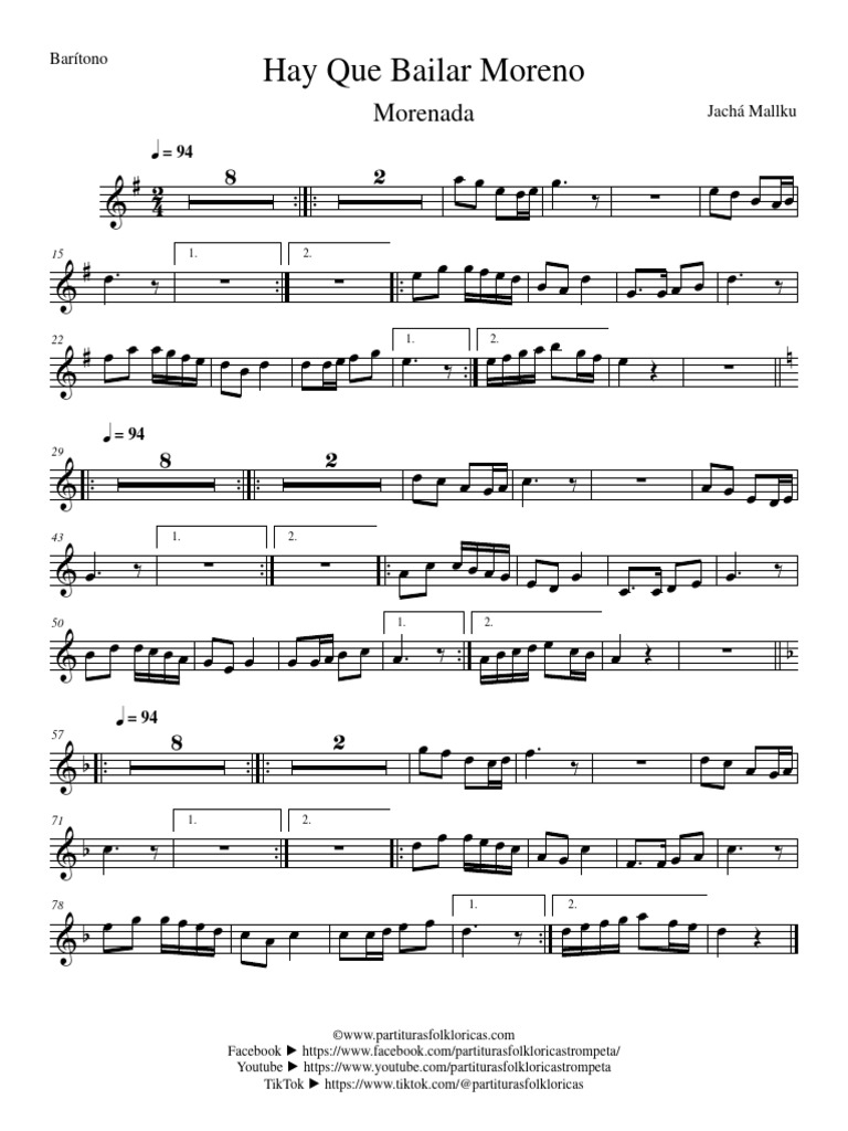Morenada Hay Que Bailar Moreno - Jacha Mallku - Barítono | PDF