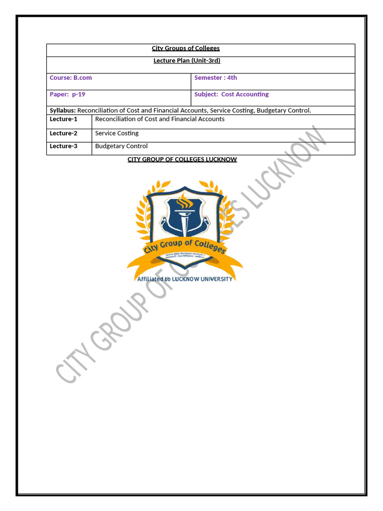 Cost Acct 4th Sem 3rd Unit | PDF | Budget | Expense