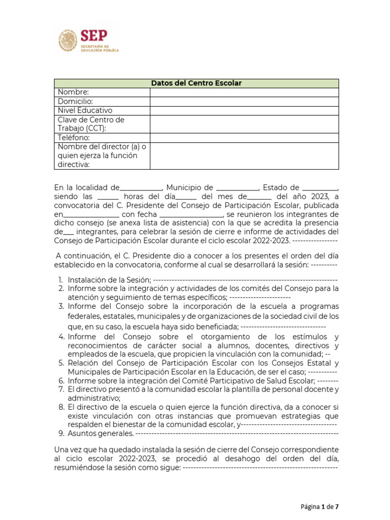 Acta Cierre Consejo 2022 2023 | PDF