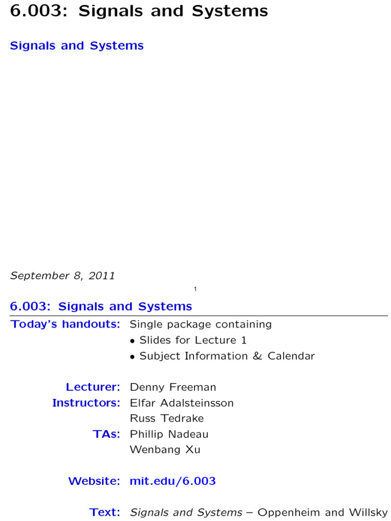 MIT 6.003: Signals and Systems Overview | PDF | Sampling (Signal ...