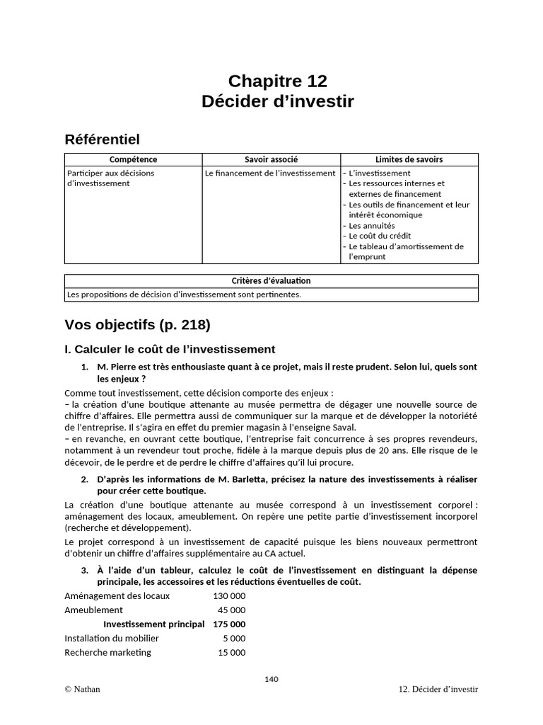 CH12 MCO Gestion Corriges | PDF | Investir | Dépréciation