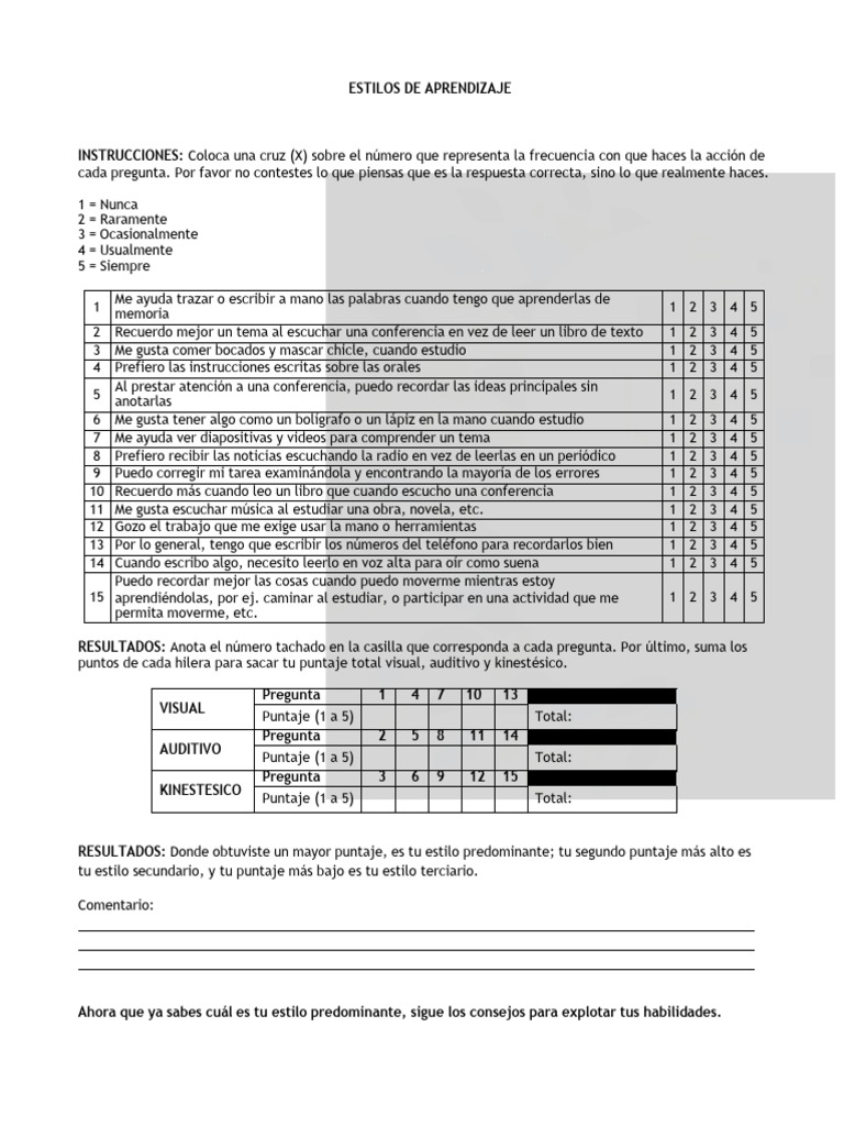 Test Estilos de Aprendizaje | PDF