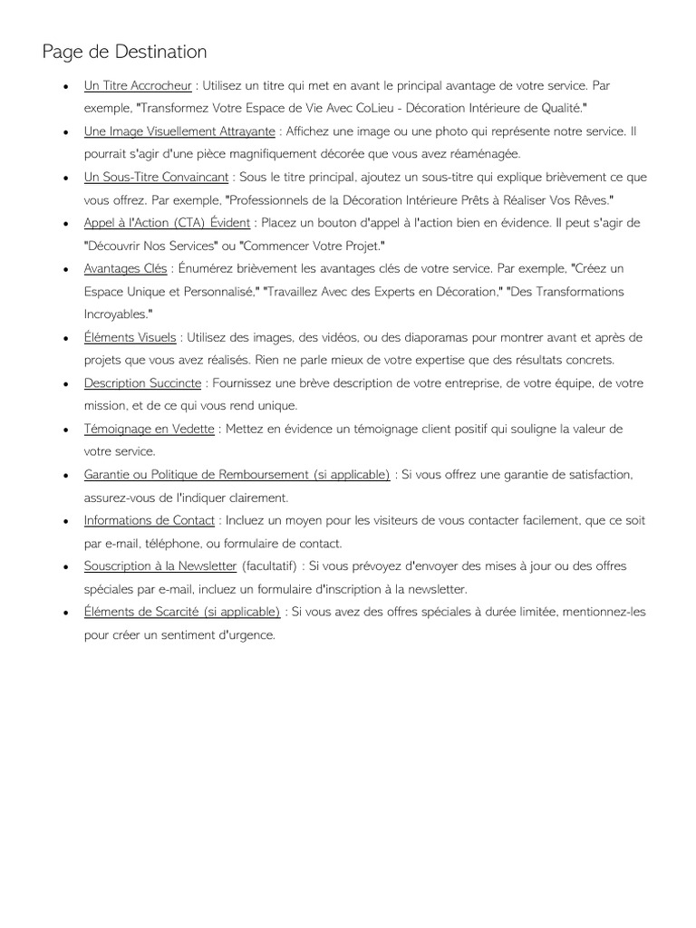 Page de Destination - Page de Service | PDF