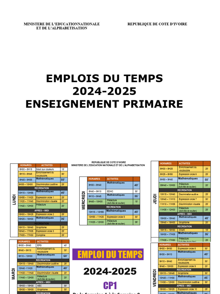 Emploi Du Temps 20242025 Nouveau PDF — free download