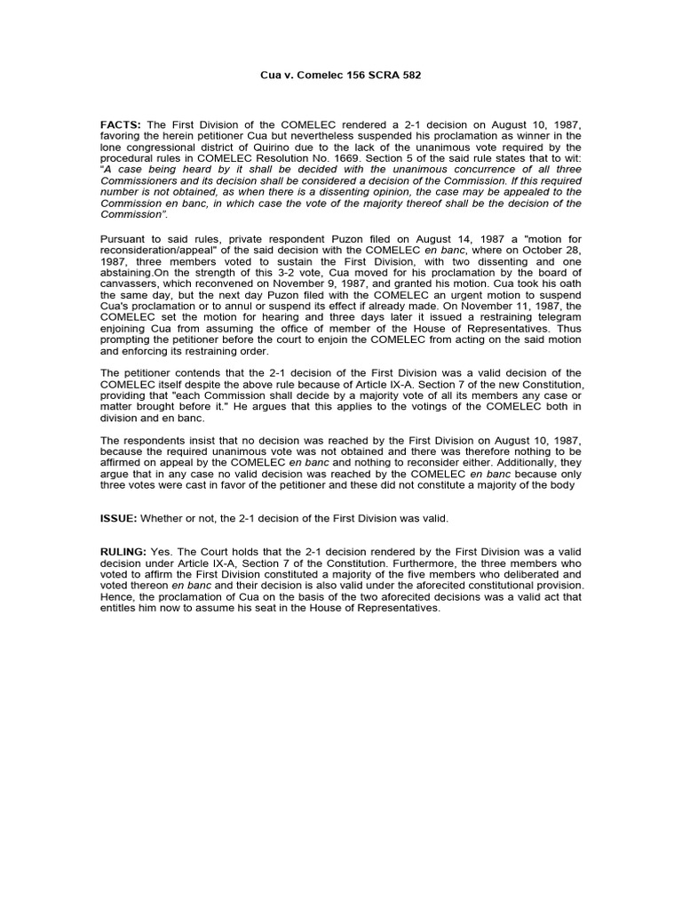 Cua, Acena and Vital-Gozon Cases | PDF