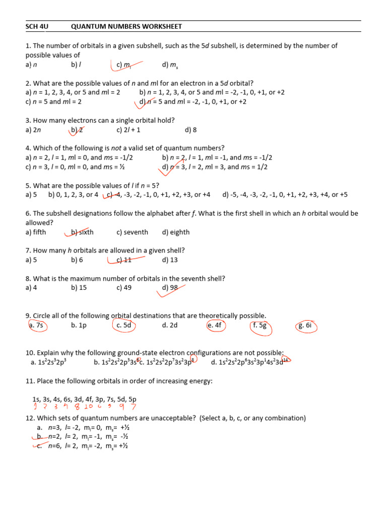 1.5.4 Quantum Numbers Problem Set | PDF