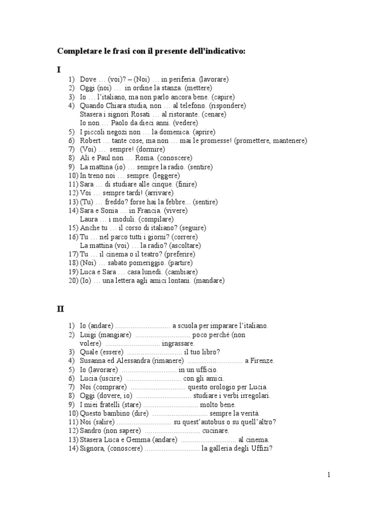 Esercizi Indicativo Presente PDF
