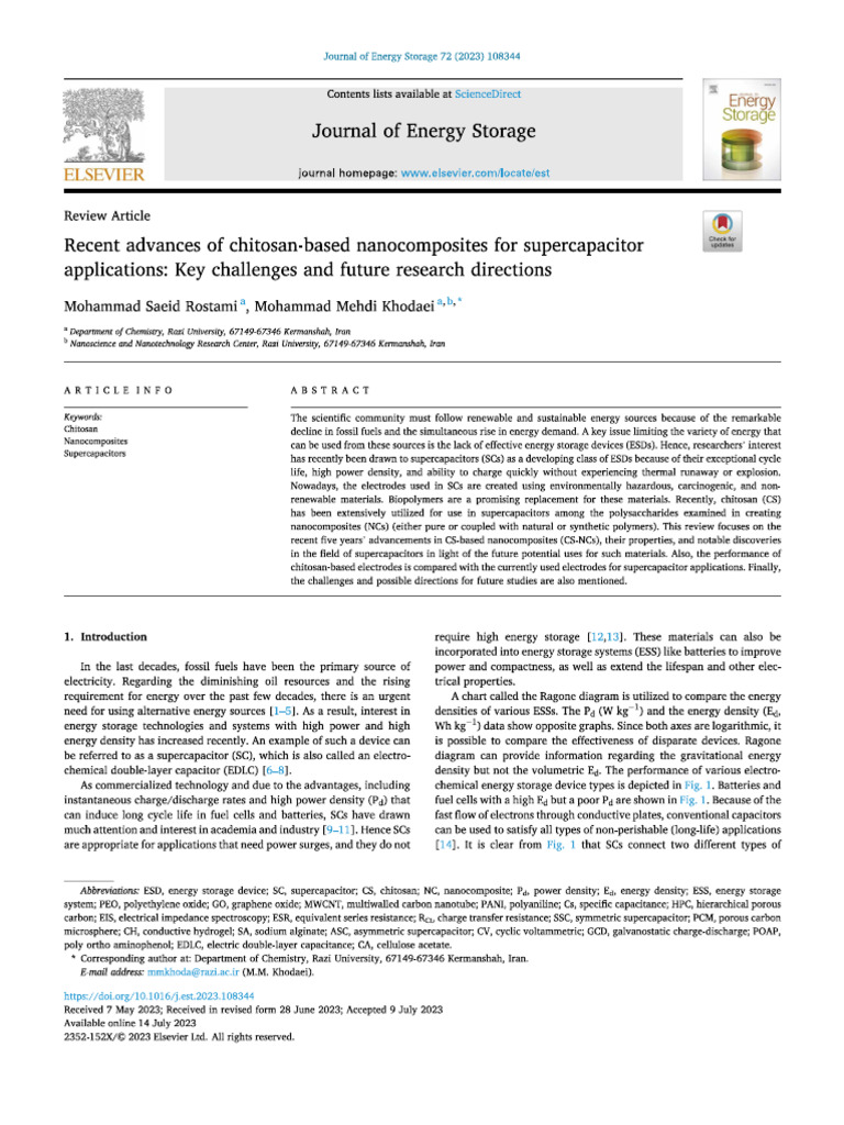 Recent Advances of Chitosan-Based Nanocomposites For Supercapacitor | PDF