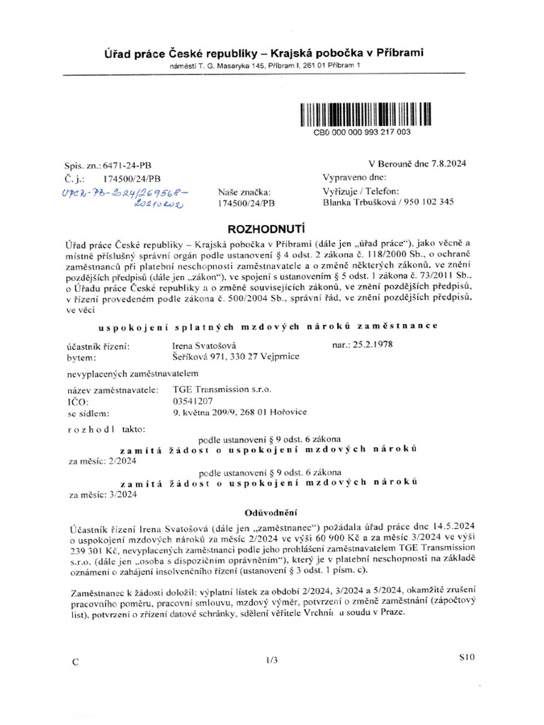 Priloha 1395488477 0 Rozhodnutí o Zamítnutí Žádosti | PDF