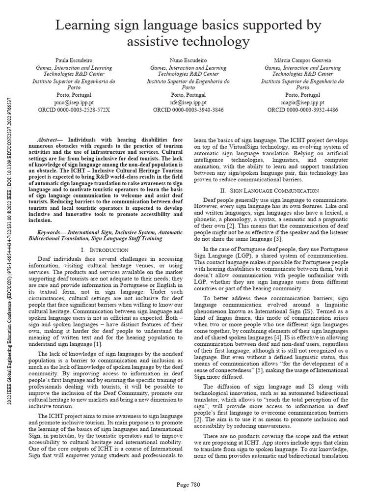 Learning Sign Language Basics Supported by Assistive Technology | PDF