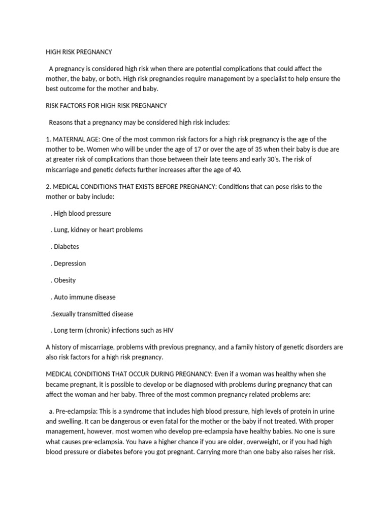 High Risk Pregn-Wps Office | PDF