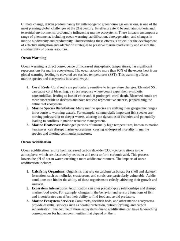 The Impact of Climate Change On Marine Ecosystems | PDF