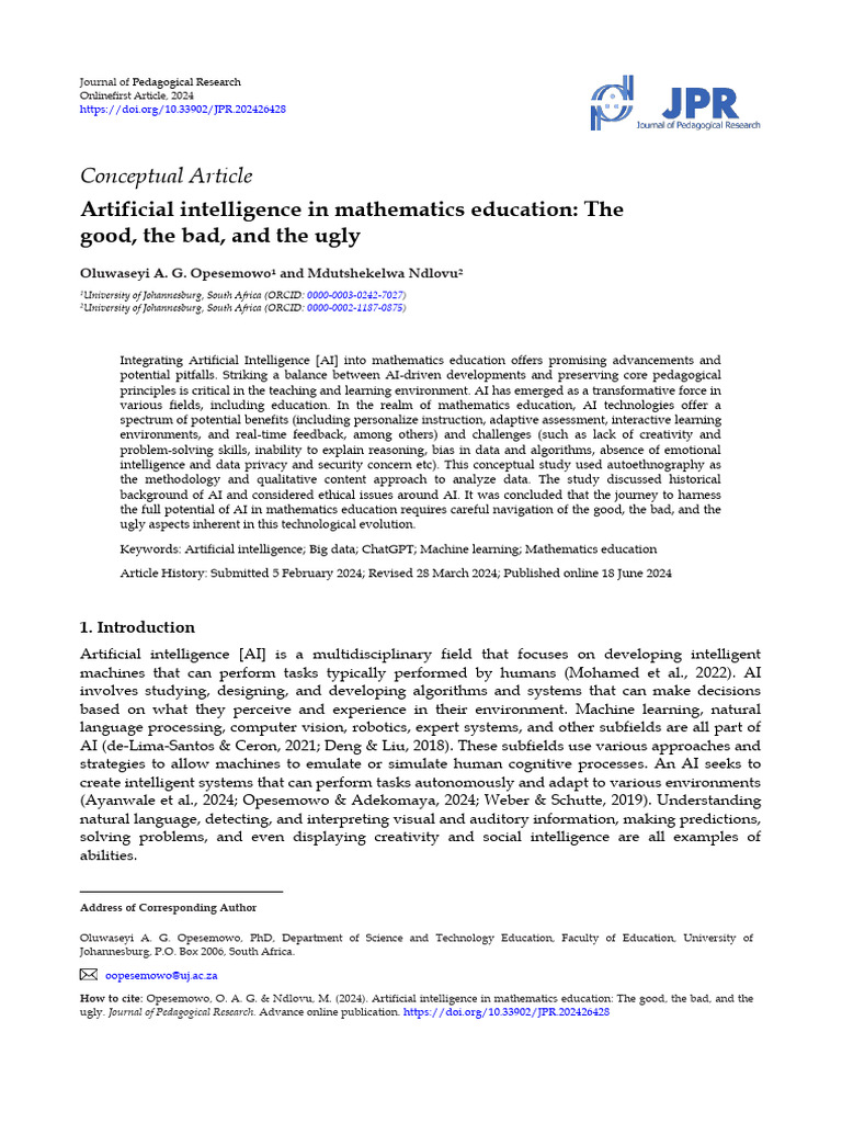 Artificial Intelligence in Mathematics Education The Good, The Bad, and ...