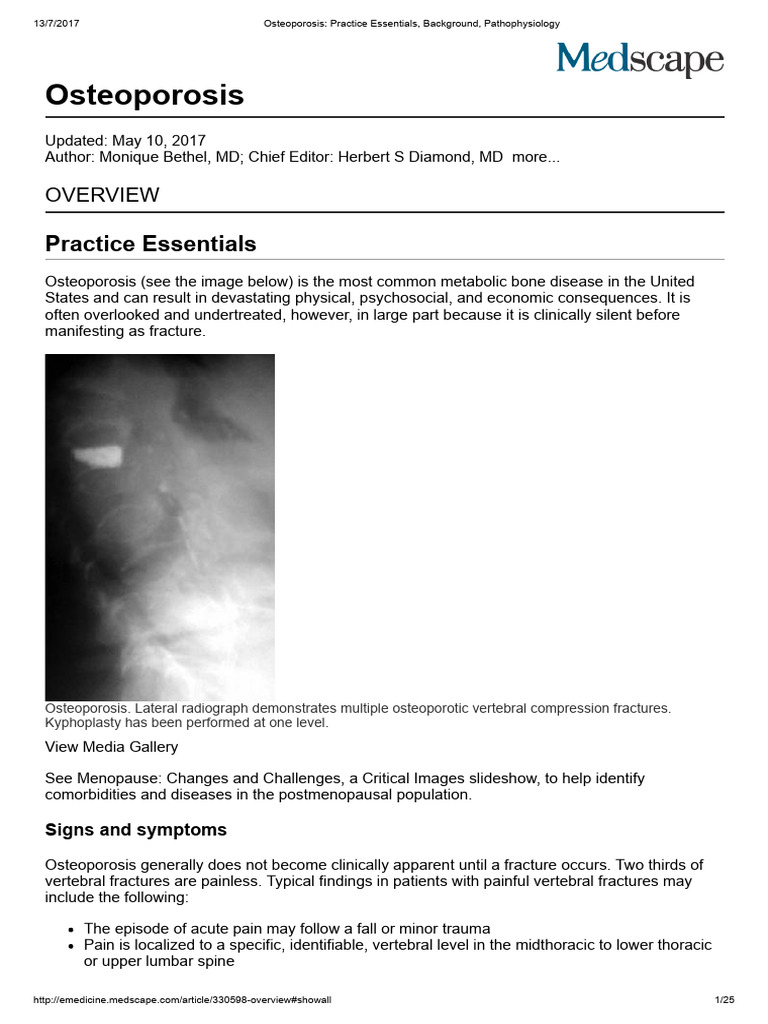 Osteoporosis - Practice Essentials, Background, Pathophysiology | PDF