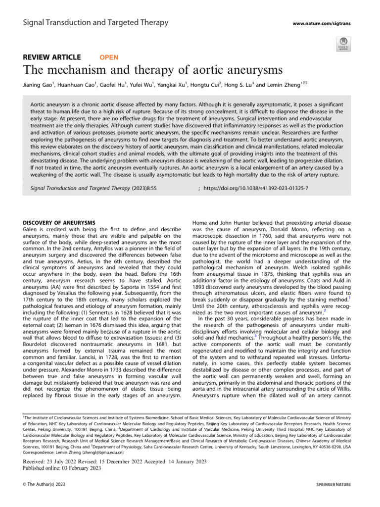 Los Mecanismos y Terapias de Los Aneurismas Aórticos SpringerNature | PDF