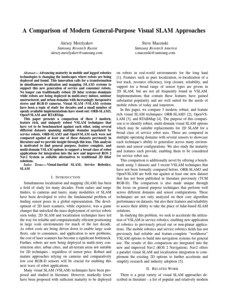 A Comparison of Modern General-Purpose Visual SLAM Approaches | PDF