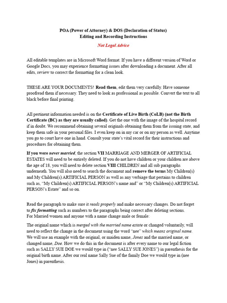 Power of Attorney & Status Declaration Guide | PDF | Mail | Notary Public