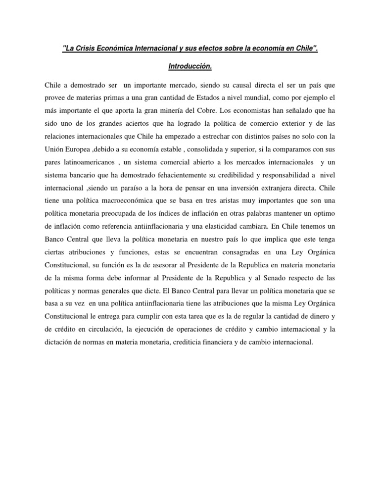 La Crisis Económica Internacional y Sus Efectos Sobre La Economía en ...