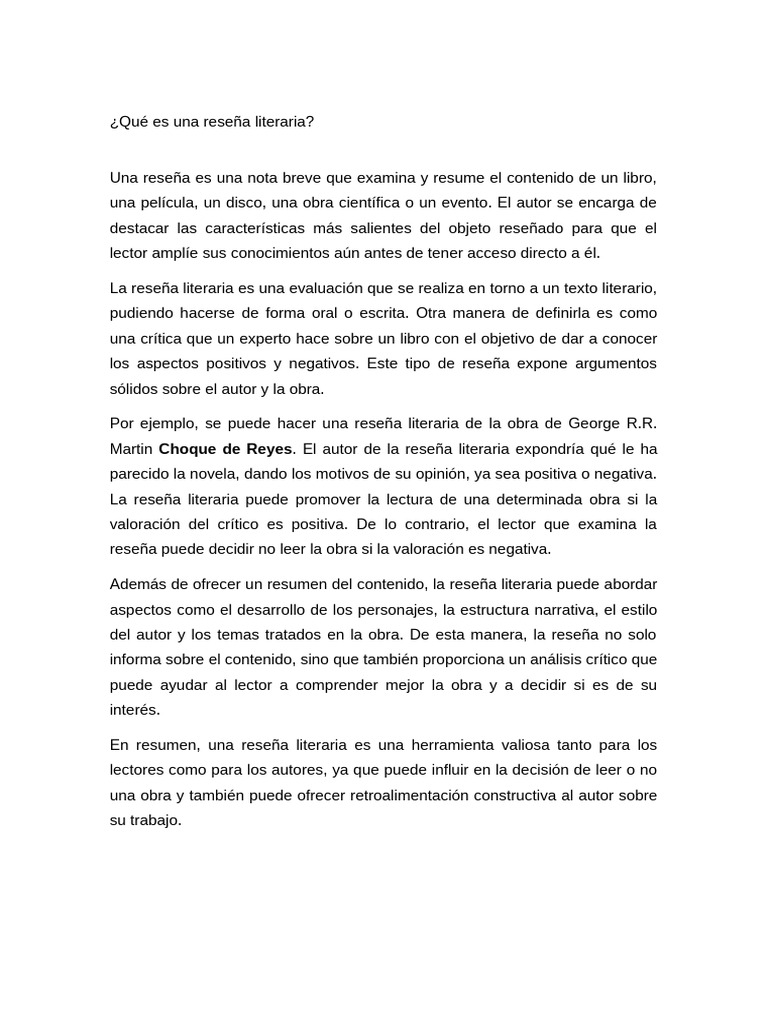 Qué Es Una Reseña Literaria | PDF