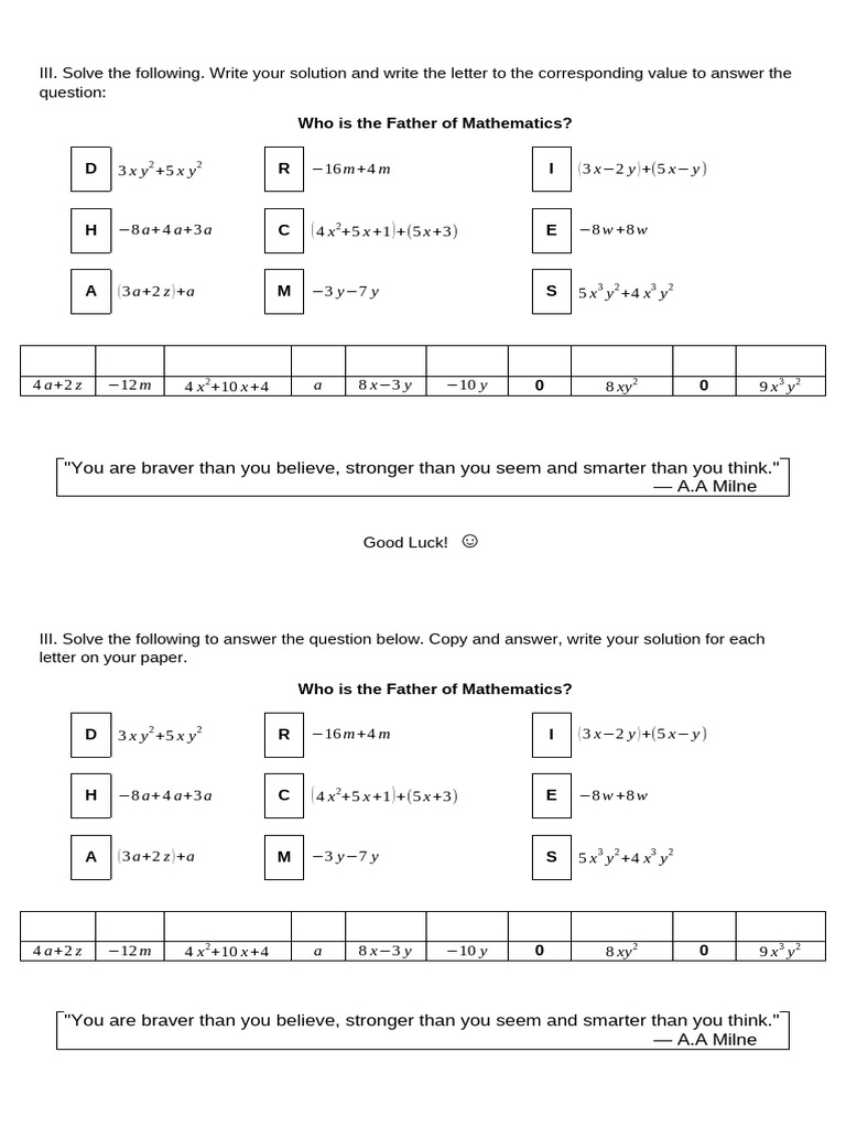 Evaluation (Adding and Subtracting Polynomials | PDF
