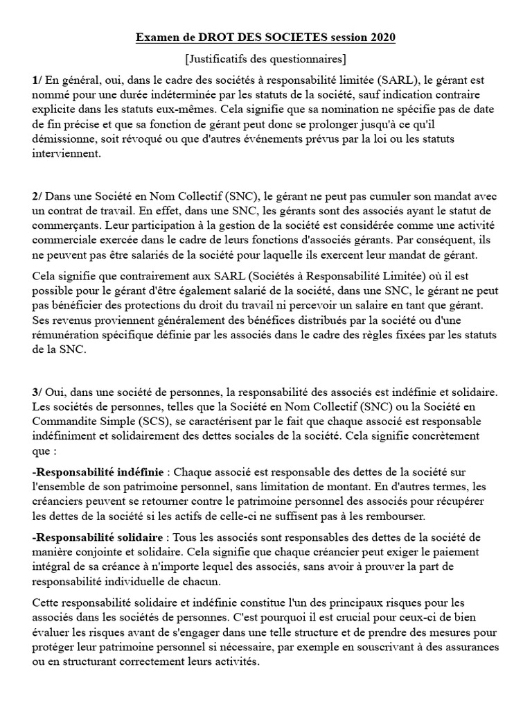 Justificatifs de Drot Des Societes Session 2020 | PDF