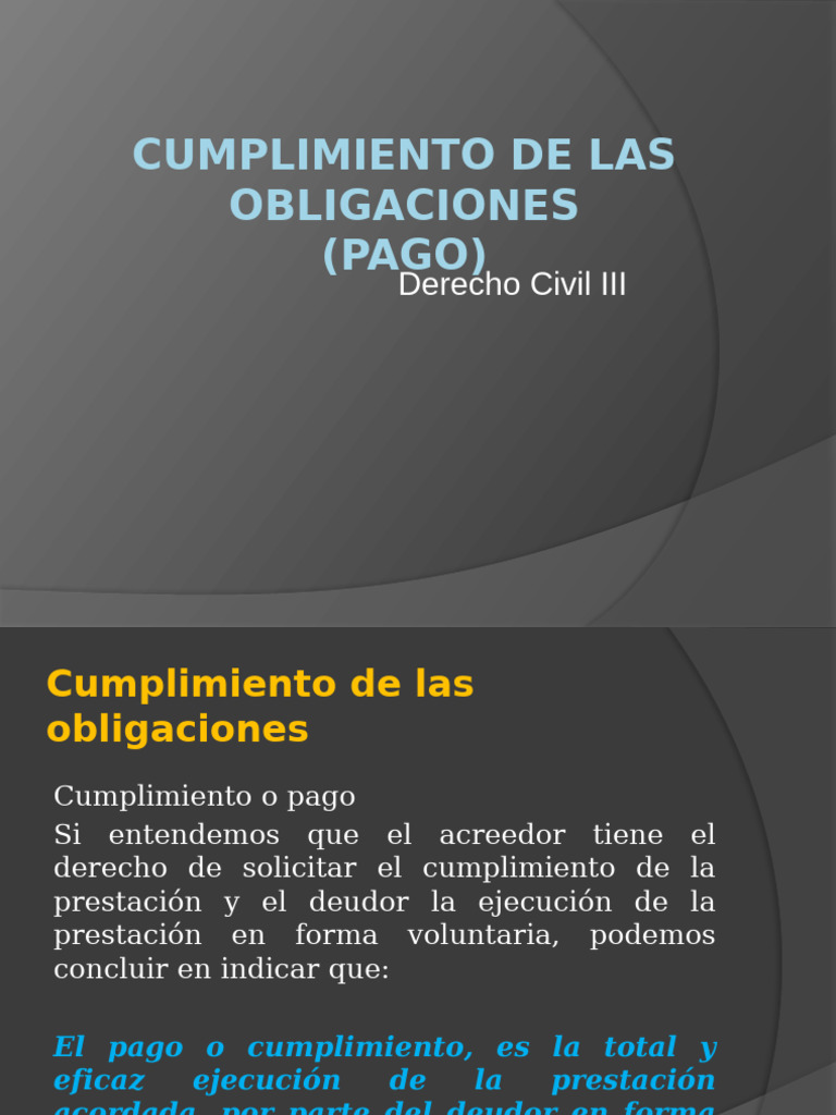 Cumplimiento de Obligaciones en Derecho Civil | PDF | Pagos | Derecho ...