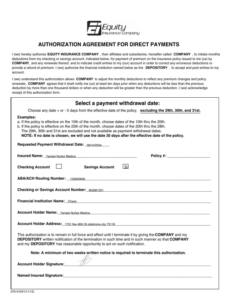 Authorization Agreement For Direct Payments | PDF