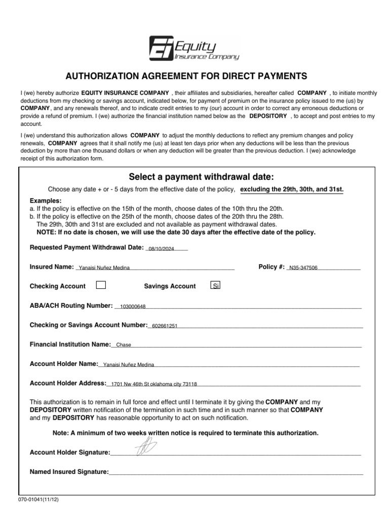 Authorization Agreement For Direct Payments | PDF