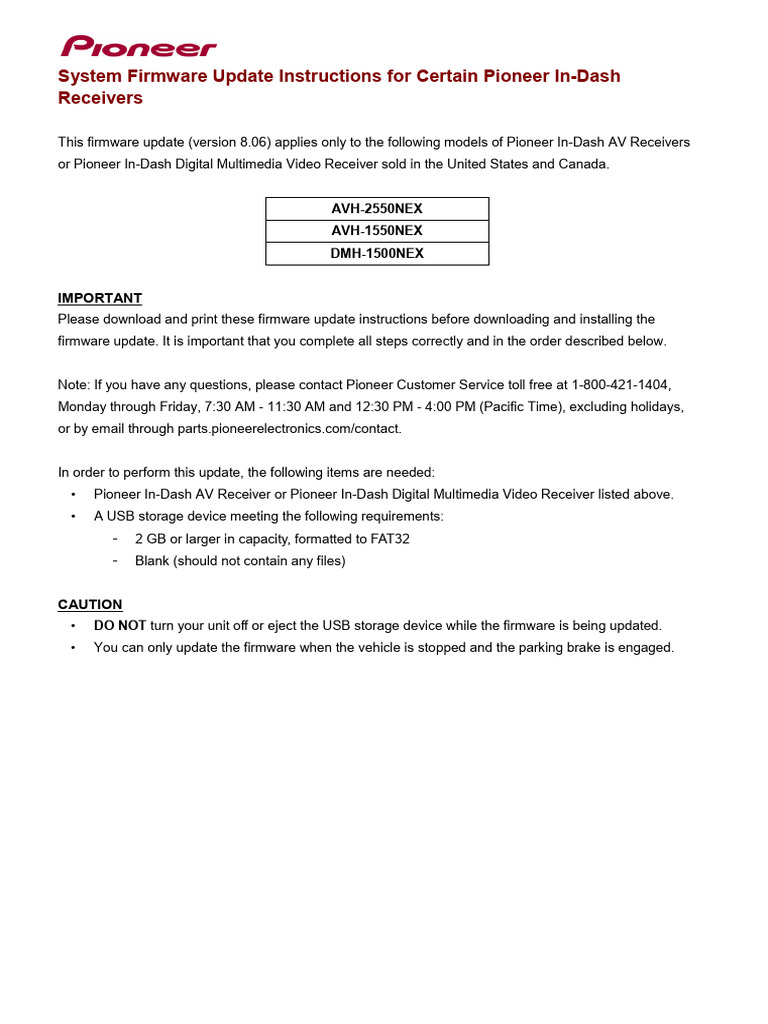 Pioneer Firmware Update Instructions | PDF | Computer File | Computer ...