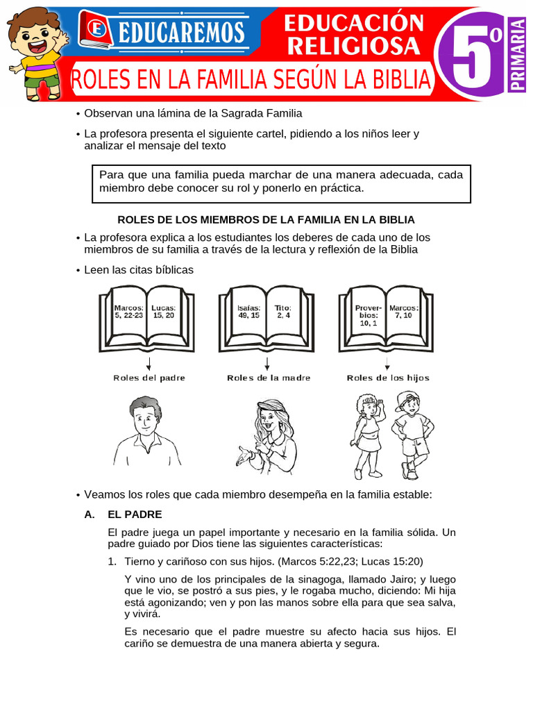 Roles en La Familia Segun La Biblia para Quinto Grado de Primaria | PDF