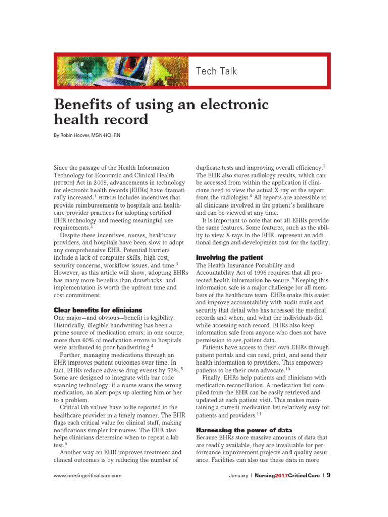 Benefits of Using An Electronic Health Record.3 | PDF