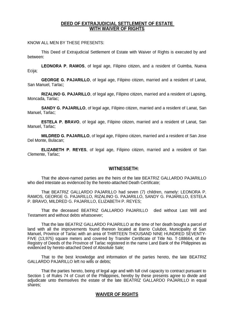 Edited EJS With Waiver of Rights-Pajarillo | PDF