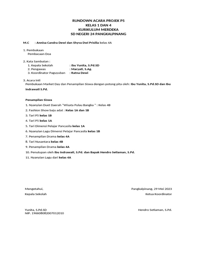 Rundown Acara Projek p5 Revisi | PDF