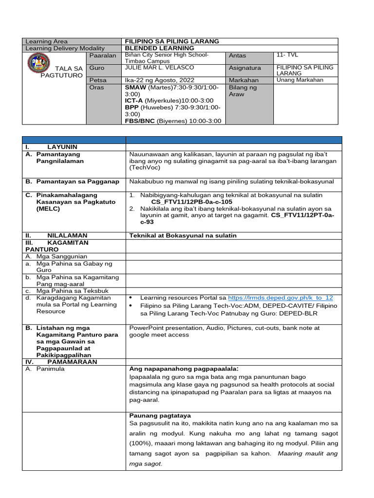 LE FPL Week1 | PDF | Foreign Language Studies | Science & Mathematics