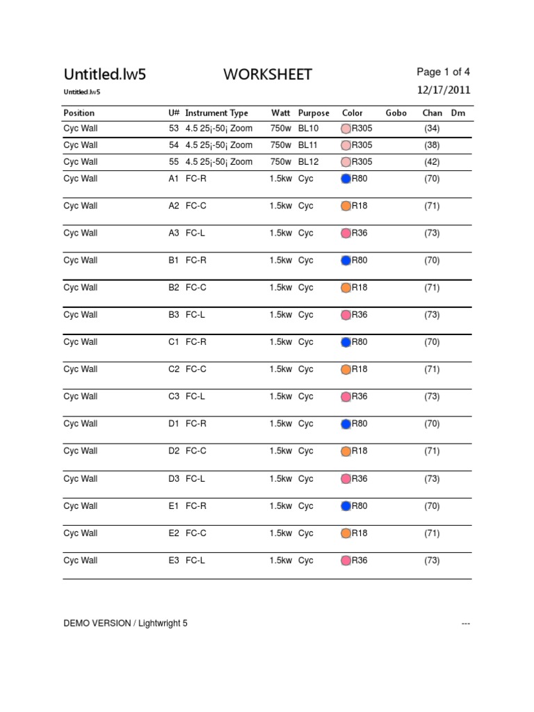 Lighting Instrument Schedule Worksheet | PDF | Nature