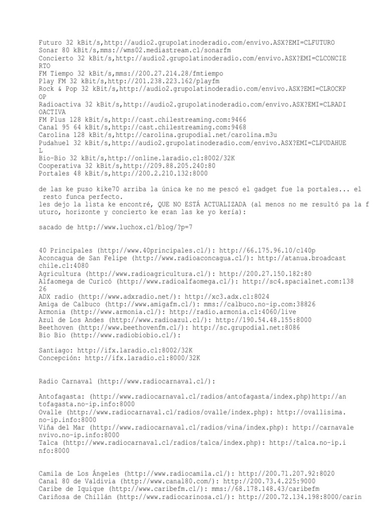 Lista de Radios Chilenas PDF Radiodifusión Radio