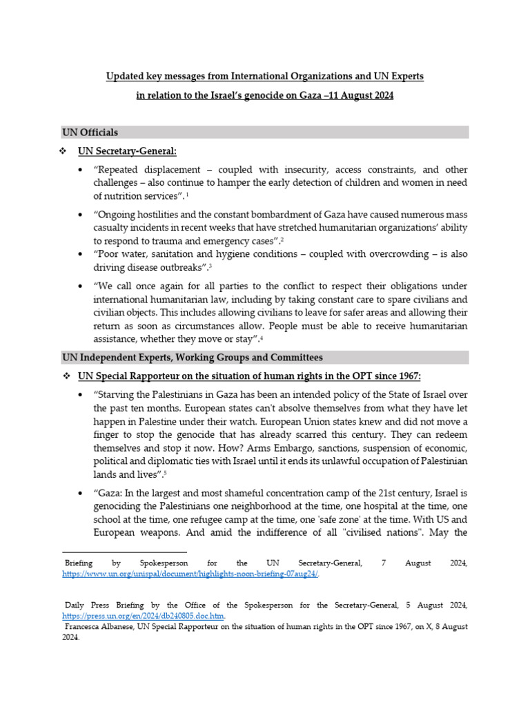 (11 August 2024) Updated Key Messages From International Organizations ...