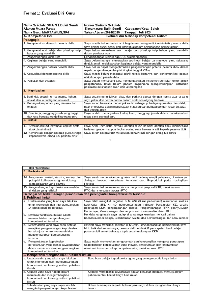 Evaluasi Diri Guru Dan Program Tindak Lanjut | PDF