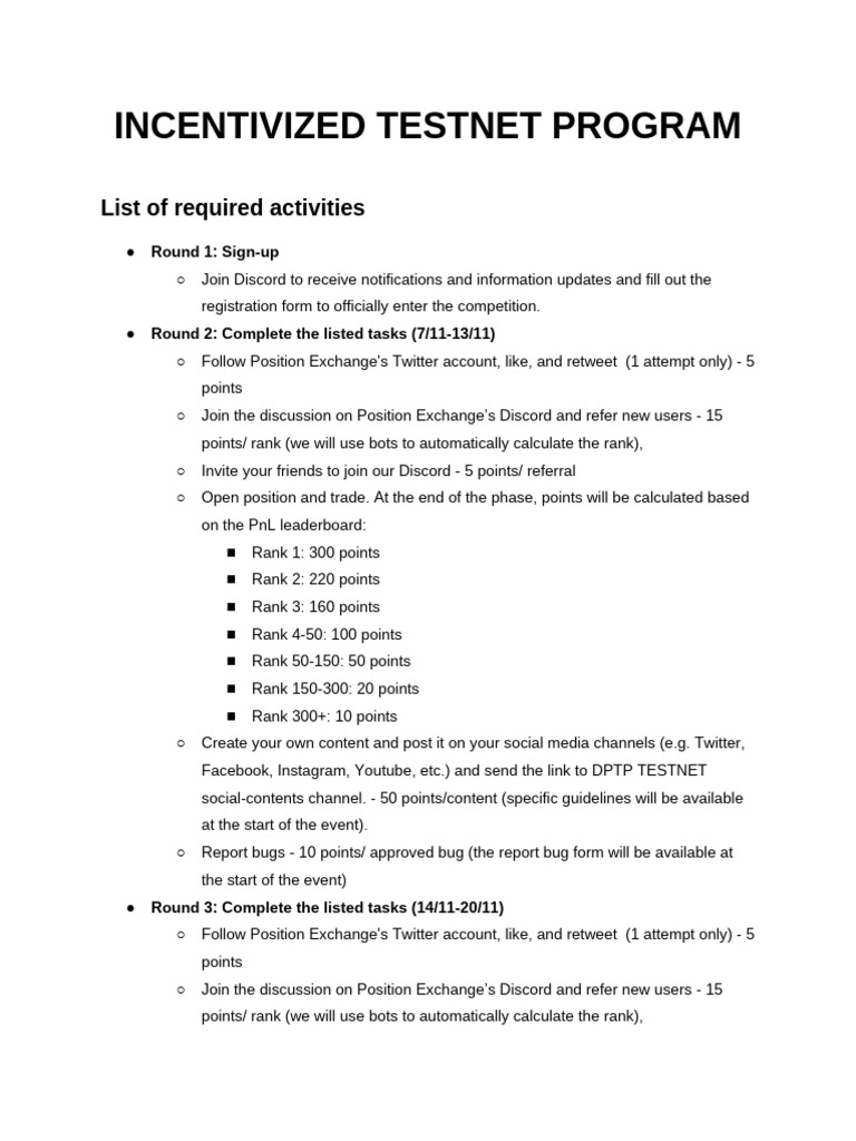 Incentivized Testnet Program Rules | PDF