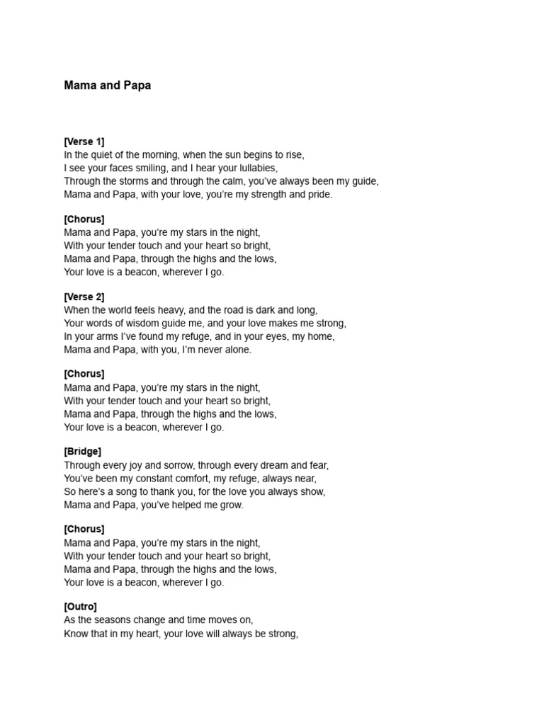 Mama And Papa Lyrics Pdf