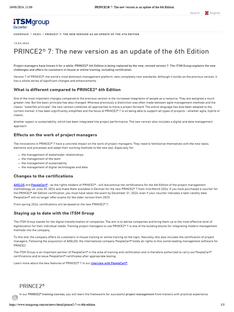 Prince2 7 The New Version As An Update Of The 6th Edition Pdf