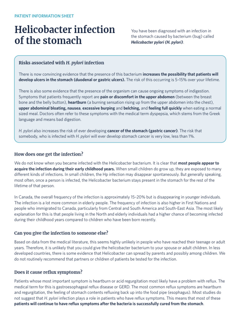 UBCCPD TCMP Patient Handout H.pylori Infection of The Stomach Van ...