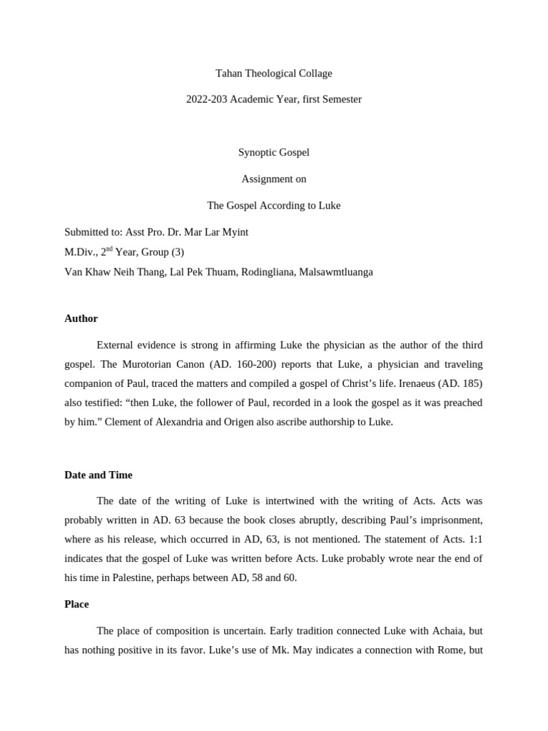 The Gospel According To Luke | PDF | Jesus | Acts Of The Apostles