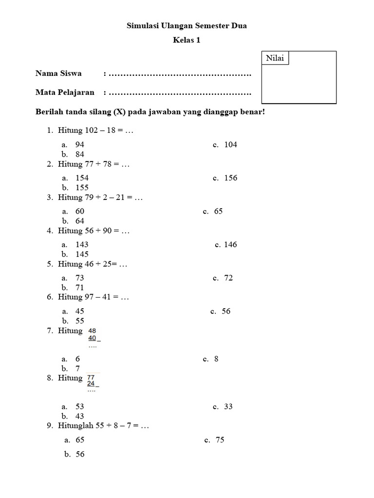 Ulangan Kelas 1 2 3 New | PDF