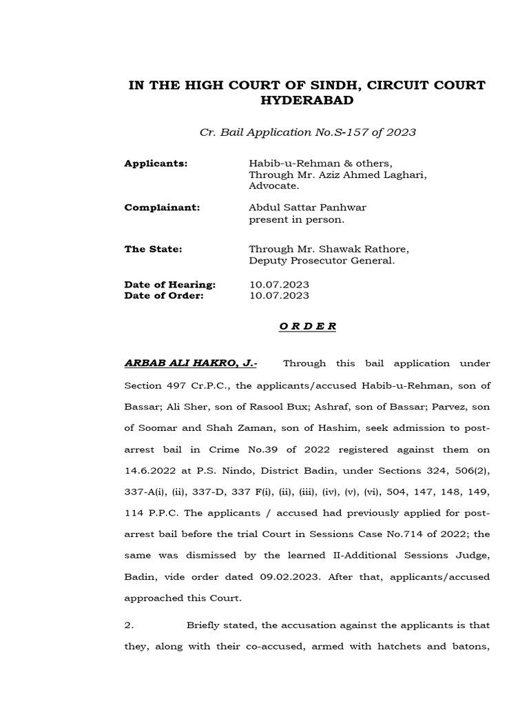 High Court Bail Decision: Habib-u-Rehman Case | PDF | Bail | Crimes