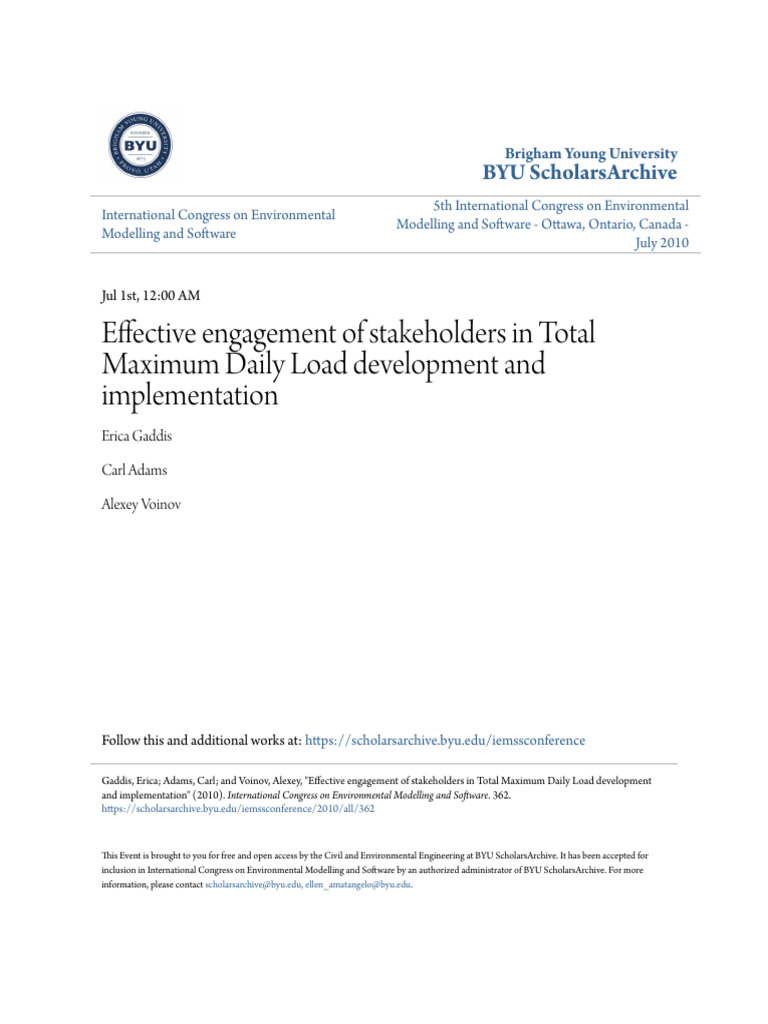 Effective Engagement of Stakeholders in Total Maximum Daily Load | PDF