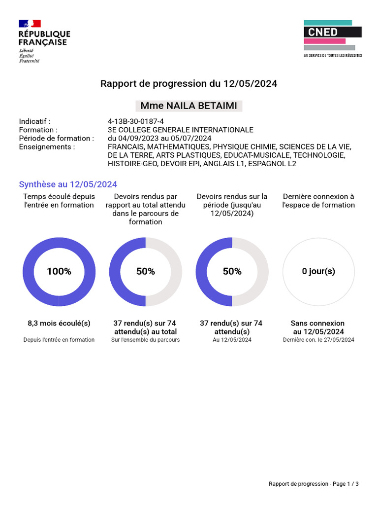 Rapport de Progression Au 31-05-2024 | PDF